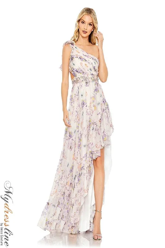 Prom dresses with gathered skirts and crystal - encrusted belts for a luxurious promMac Duggal 67969