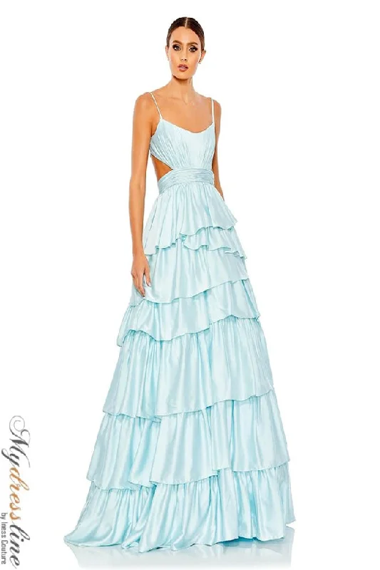 Tea - length formal dresses with lace trim for a semi - formal promMac Duggal 67970