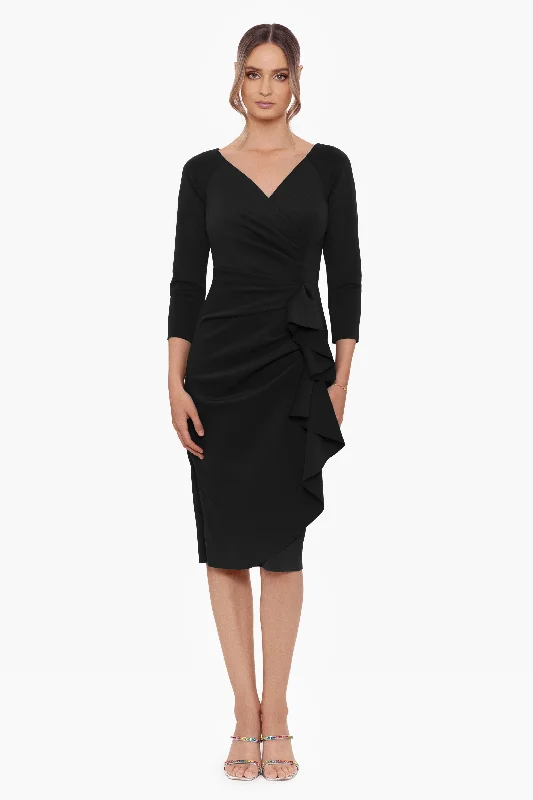 Formal dresses with side - slit pockets and beaded accents for a practical and stylish formal eventPetite "Allie" Short Scuba Crepe Ruffle Long Sleeve Formal dresses with side - slit pockets and beaded accents for a practical and stylish formal eventPetite "Allie" Short Scuba Crepe Ruffle Long Sleeve
