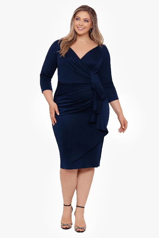 Prom dresses with one - shoulder designs and feather accents for a bold statementPlus "Allie" Short Scuba Crepe Ruffle Long Sleeve Prom dresses with one - shoulder designs and feather accents for a bold statementPlus "Allie" Short Scuba Crepe Ruffle Long Sleeve