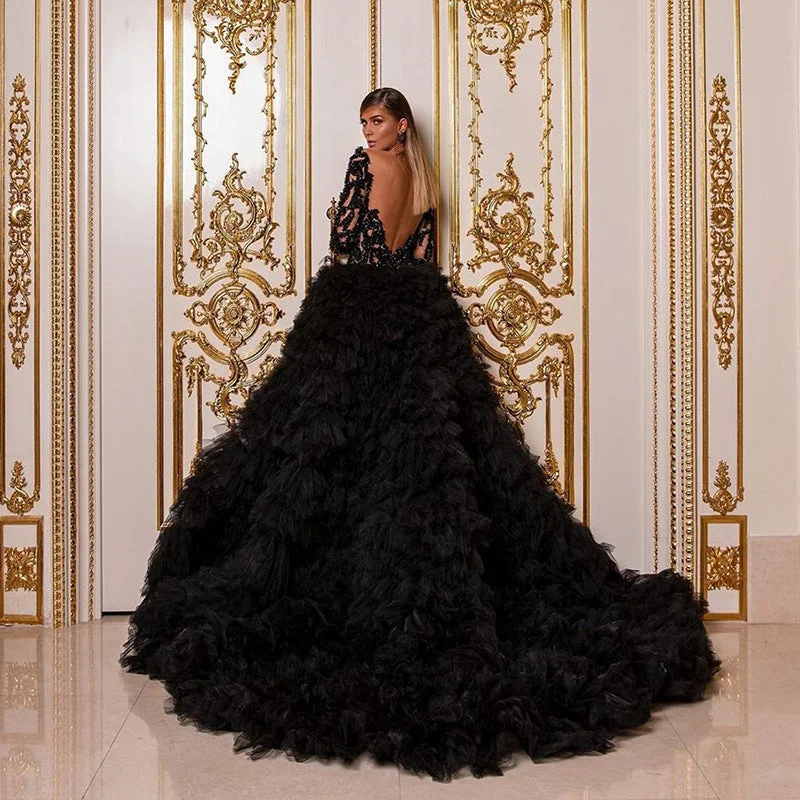 Formal dresses with one - shoulder ruffled straps and sequined bodices for a trendy and eye - catching lookS4057F 2022 New High Quality Customized Hand Beaded Black Twist Party women evening dresses elegant Formal dresses with one - shoulder ruffled straps and sequined bodices for a trendy and eye - catching lookS4057F 2022 New High Quality Customized Hand Beaded Black Twist Party women evening dresses elegant
