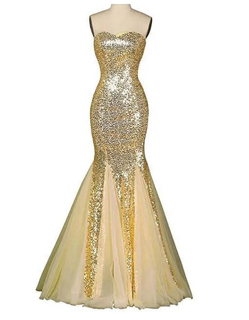 Prom dresses with side - slit skirts and beaded fringes for a glamorous appearanceS4280F     New Tube Top Backless Fishtail Long Sequined Mesh  Banquet ball gowns for women evening dresses