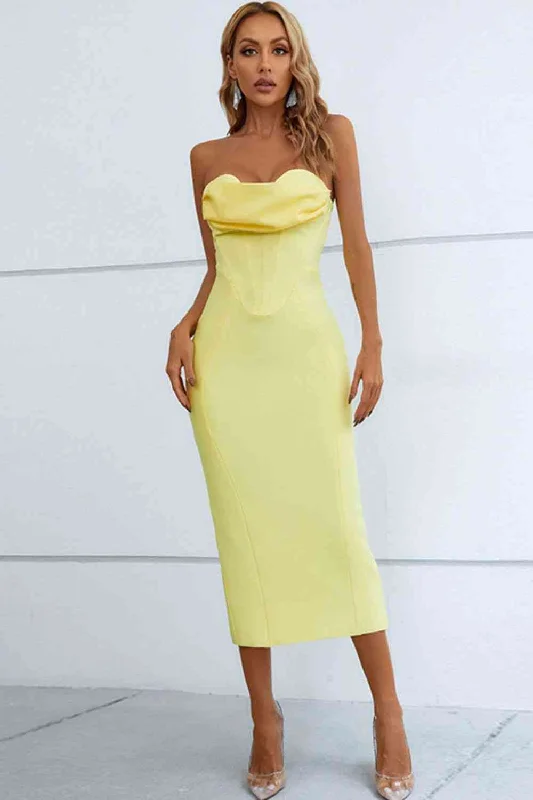 Formal dresses with high - low hems and floral embroidery for a unique prom styleSeam Detail Strapless Sweetheart Neck Dress Formal dresses with high - low hems and floral embroidery for a unique prom styleSeam Detail Strapless Sweetheart Neck Dress