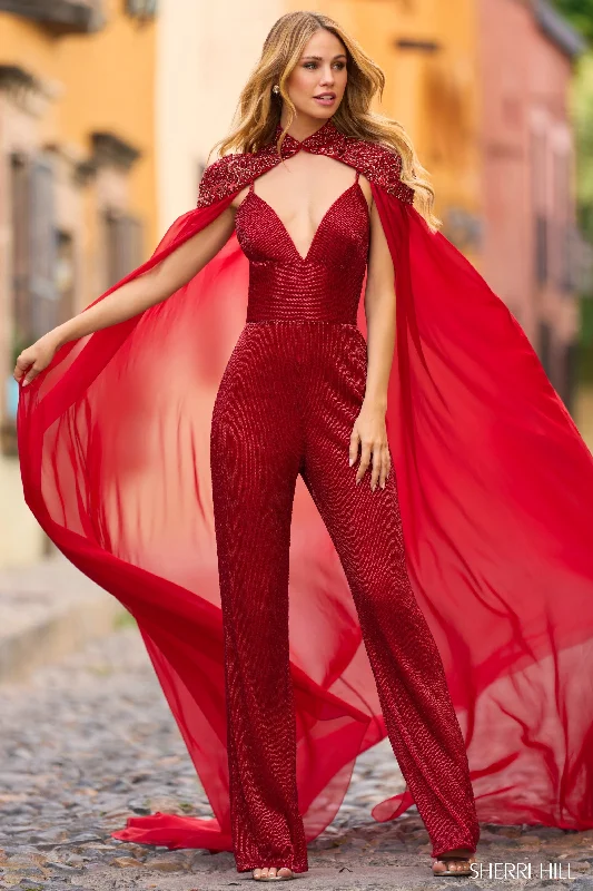 Formal dresses with cold - shoulder ruffled sleeves and floral prints for a romantic and trendy formal styleSherri Hill 55294 Formal dresses with cold - shoulder ruffled sleeves and floral prints for a romantic and trendy formal styleSherri Hill 55294