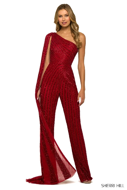 Prom dresses with geometric - cutout sleeves and flowing chiffon fabrics for a modern and airy lookSherri Hill 55364 Prom dresses with geometric - cutout sleeves and flowing chiffon fabrics for a modern and airy lookSherri Hill 55364