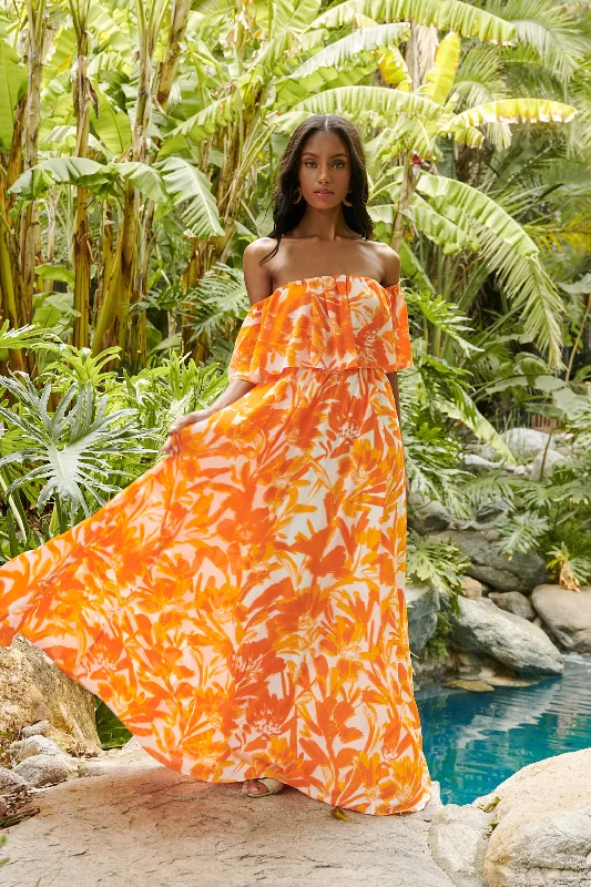 Long - sleeved formal dresses in velvet for a winter formal eventTropical Dreamsicle Enamored Off the Shoulder Ruffle Dress Long - sleeved formal dresses in velvet for a winter formal eventTropical Dreamsicle Enamored Off the Shoulder Ruffle Dress