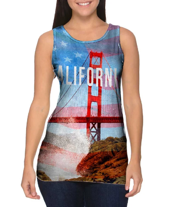 Plus Size Women's Embroidered Tank Tops in Boho StylesCalifornia Pride Golden Gate Bridge