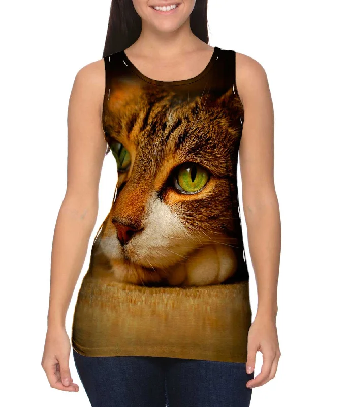 Plus Size Women's Puff - Sleeve Tank Tops in Pastel HuesCalm Cute Cat