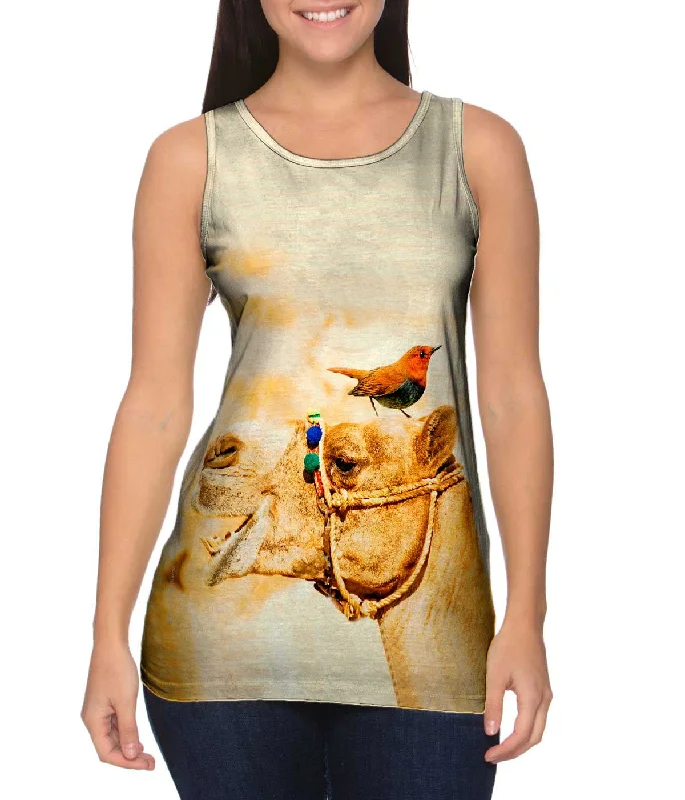 Plus Size Women's Glitter - Trimmed Tank Tops for Party NightsCamel Bird Buddies