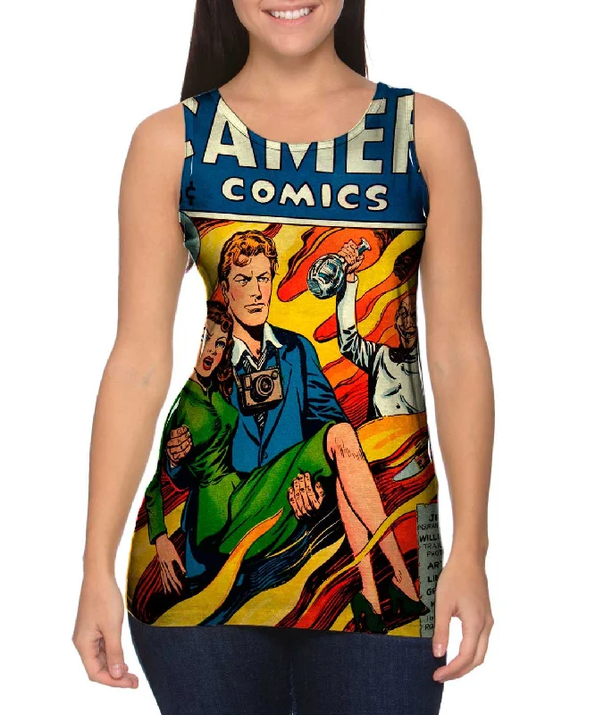 Square Neck Women's Organic Cotton Tank Tops in Earth TonesCamera Comic Retro