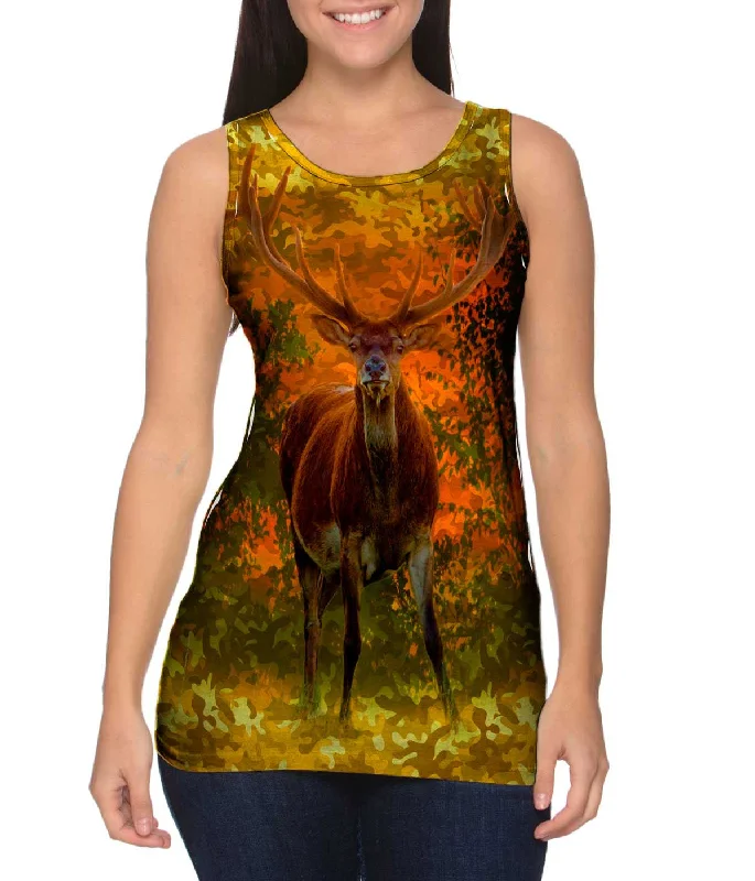 Crew Neck Women's Sustainable Tank Tops Made from Recycled MaterialsCamouflage Amarillo Deer