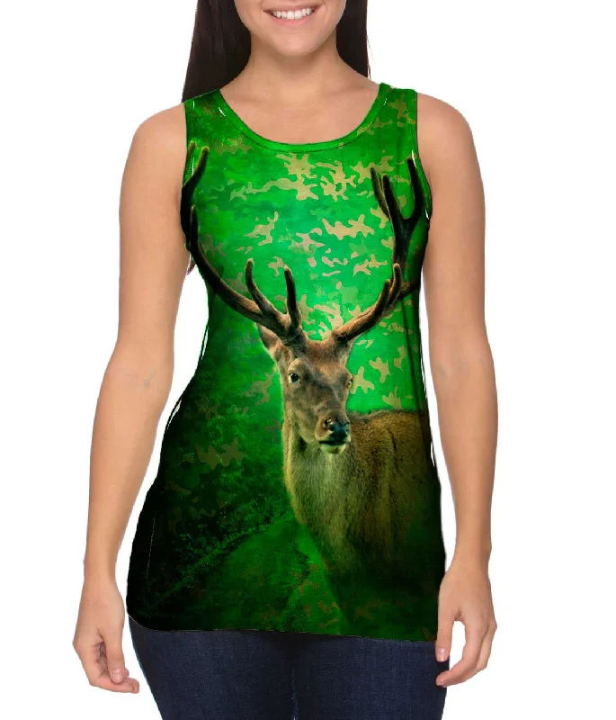 Mock Neck Women's Performance Tank Tops for CyclingCamouflage Emerald Deer
