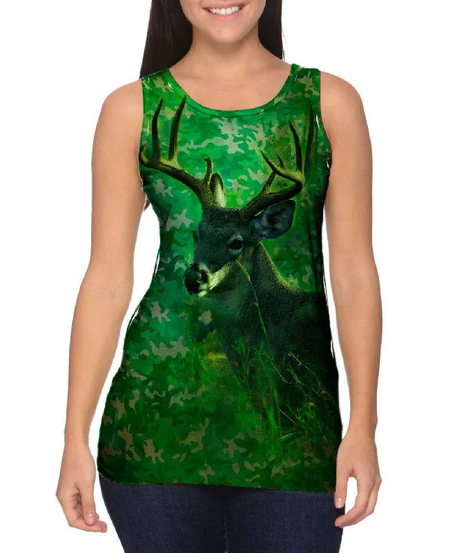 High - Neck Women's Silk Blend Tank Tops for a Luxurious FeelCamouflage Kelly Deer
