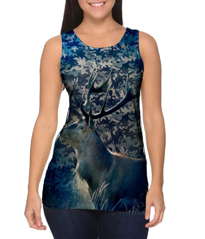 Plus Size Women's Glitter - Trimmed Tank Tops for Party NightsCamouflage Marine Deer