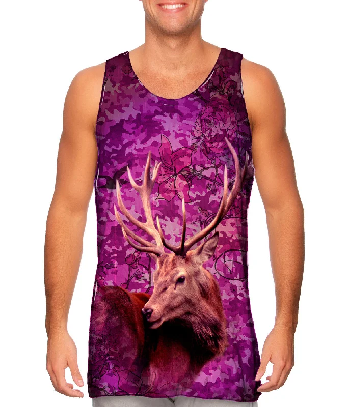 Plus Size Women's Ruffled Hem Tank Tops with Floral PrintsCamouflage Pink Deer