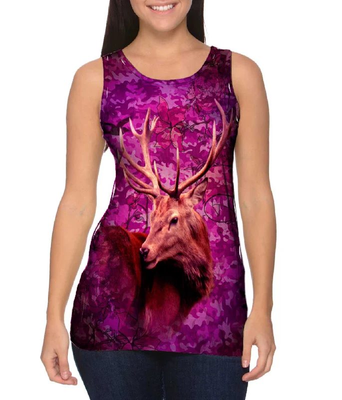 Square Neck Women's Organic Cotton Tank Tops in Earth TonesCamouflage Pink Deer