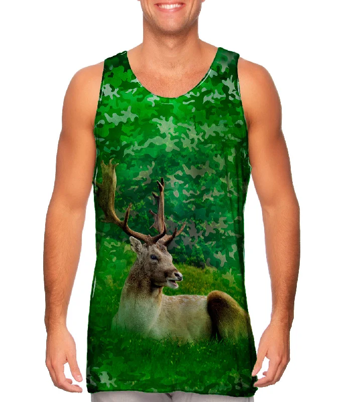 Plus Size Women's Side - Slit Tank Tops in Metallic ShadesCamouflage Stag Deer