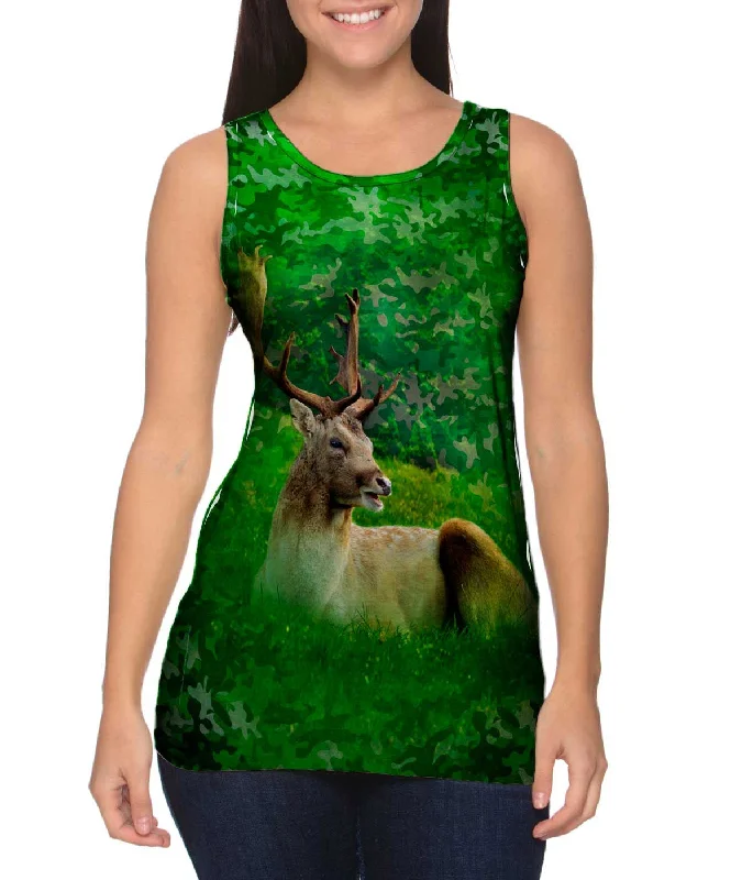 Halter Neck Women's Modal Blend Tank Tops for ComfortCamouflage Stag Deer