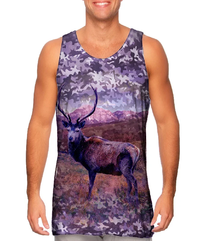 Plus Size Women's Puff - Sleeve Tank Tops in Pastel HuesCamouflage Violet Deer