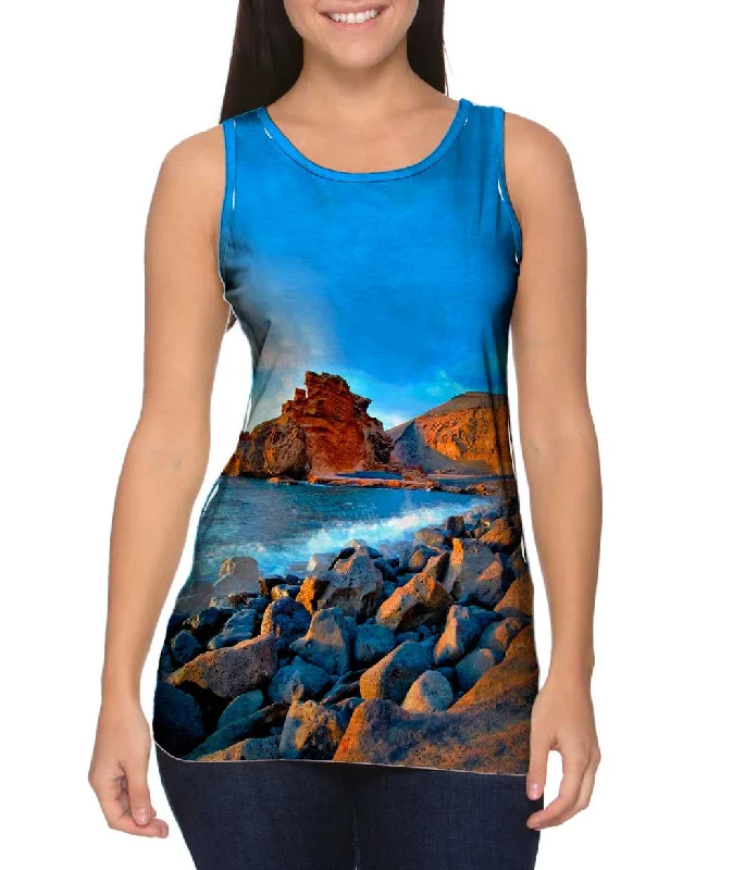High - Neck Women's Silk Blend Tank Tops for a Luxurious FeelCanary Islands Spain El Golfo Beach