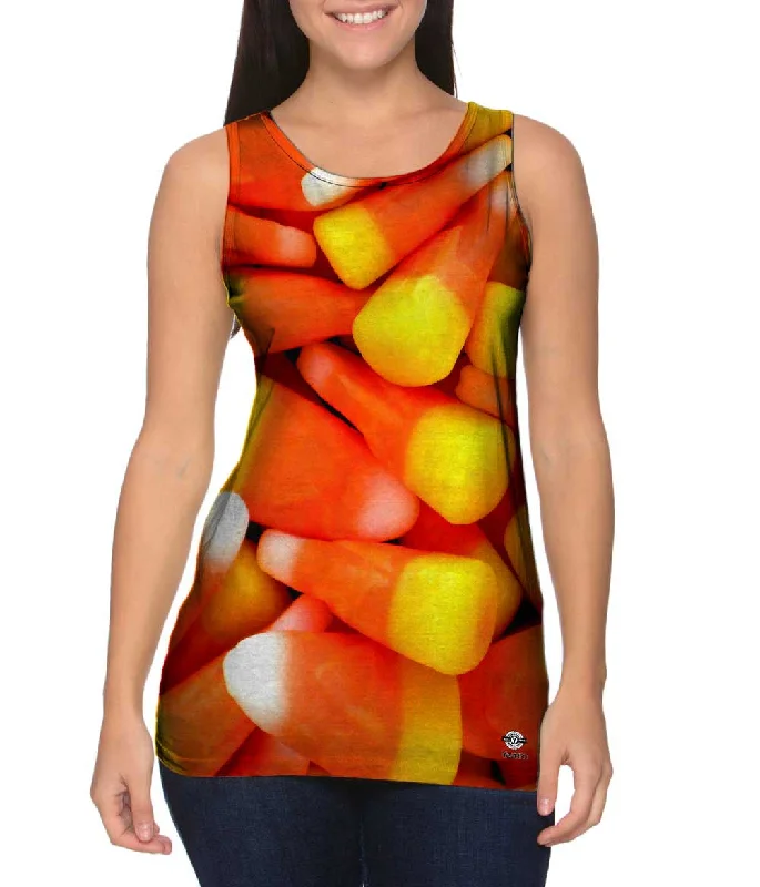 Plus Size Women's Criss - Cross Back Tank Tops in Neon ColorsCandy Corn