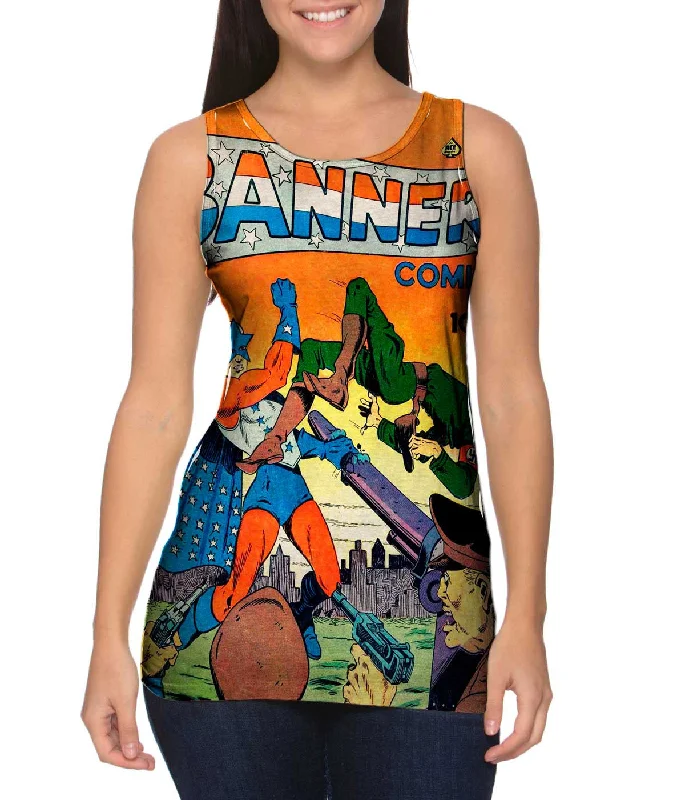 Plus Size Women's Embroidered Tank Tops in Boho StylesCaptain Courage Comic Retro