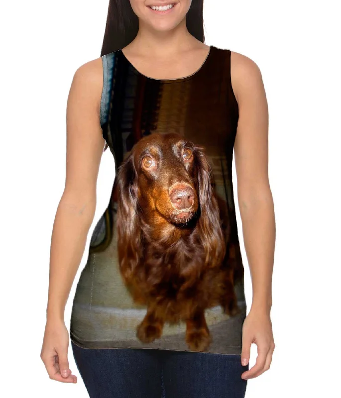 Women's Sleeveless Ribbed Tank Tops for a Trendy LookCareful Chocolate Dachshund