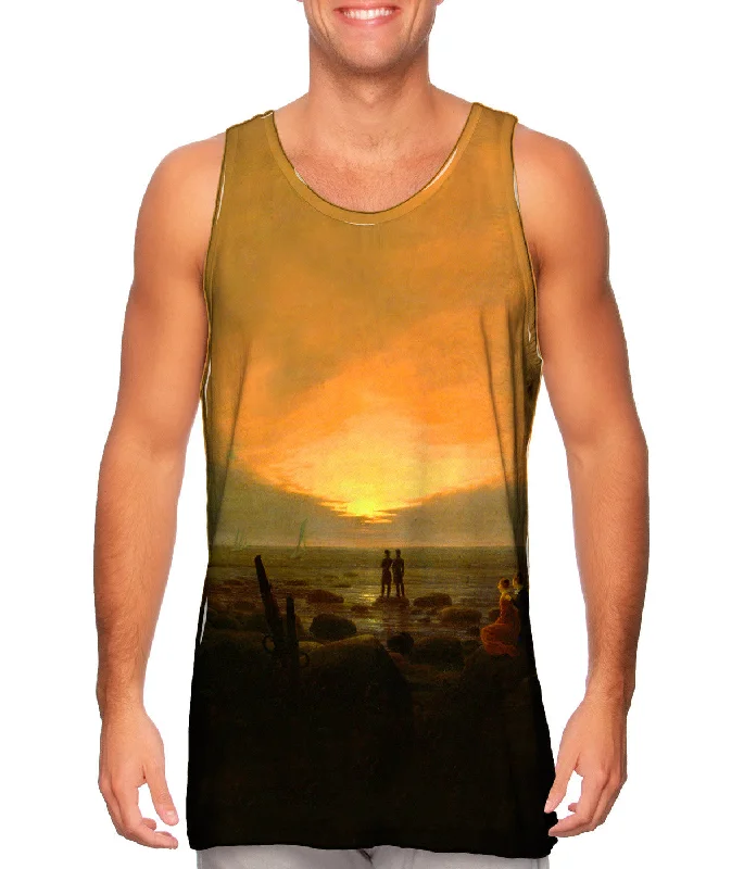 Scoop Neck Women's Linen Blend Tank Tops for SummerCaspar David Friedrich - "Moonrise by the Sea" (1821)