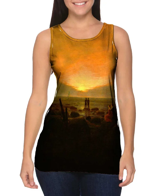Plus Size Women's Ruffled Hem Tank Tops with Floral PrintsCaspar David Friedrich - "Moonrise by the Sea" (1821)