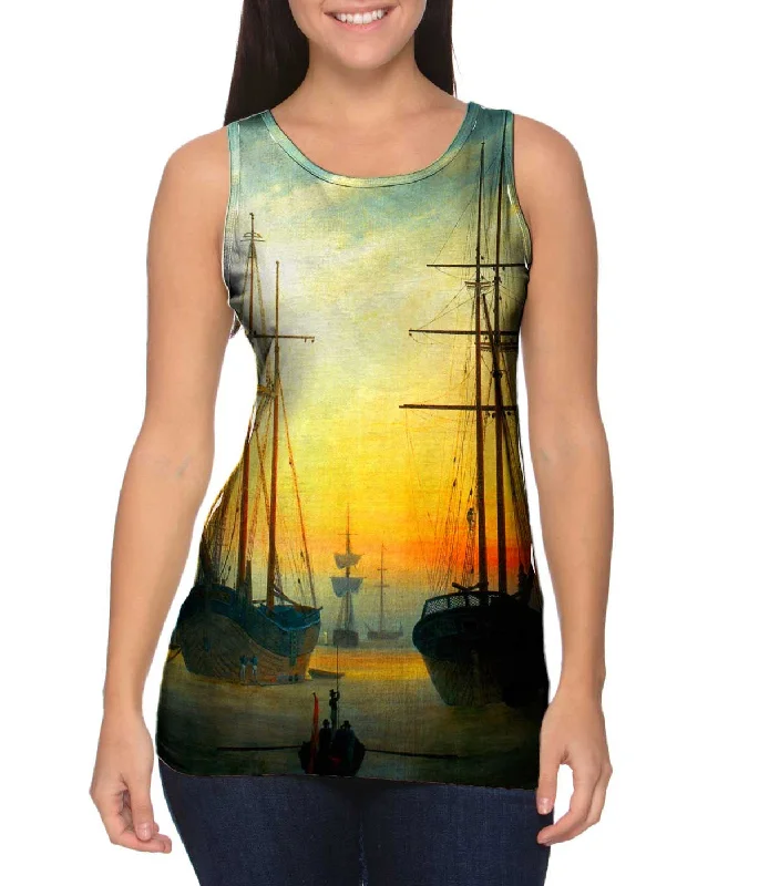 Plus Size Women's Puff - Sleeve Tank Tops in Pastel HuesCaspar David Friedrich - "View of a Harbour" (1815)