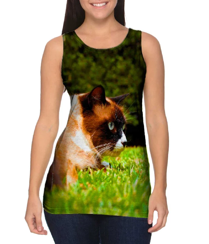 Women's Button - Down Tank Tops in Striped PatternsCat On The Prowl