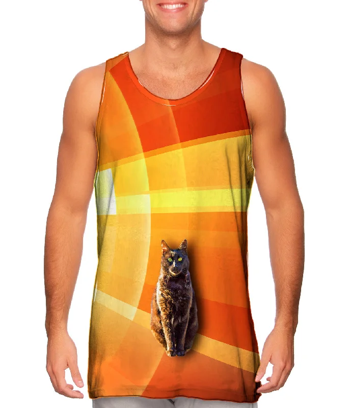 High - Neck Women's Silk Blend Tank Tops for a Luxurious FeelCat Orange Background