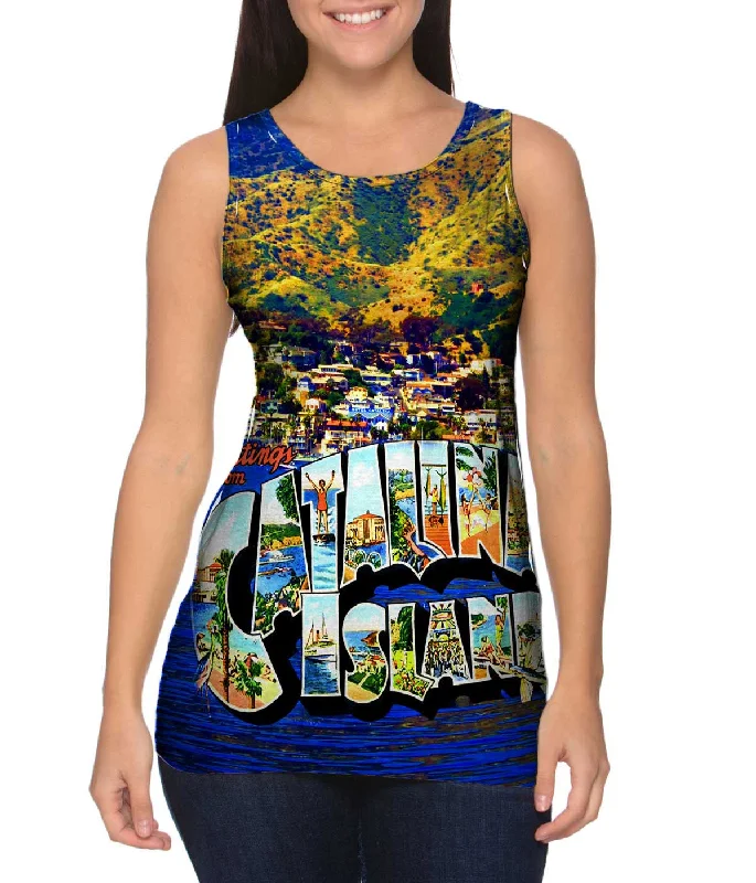 Women's Longline Tank Tops with Abstract PrintsCatalina Island California 045