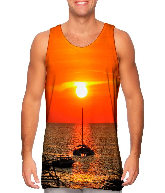 Plus Size Women's Criss - Cross Back Tank Tops in Neon ColorsCatamaran Caught In The Sunset