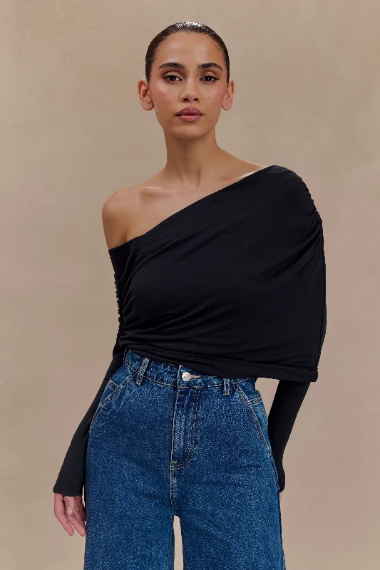 Metallic Accent Women Long Sleeve Top for a Glamorous LookCorinna Modal One Shoulder Top - Black