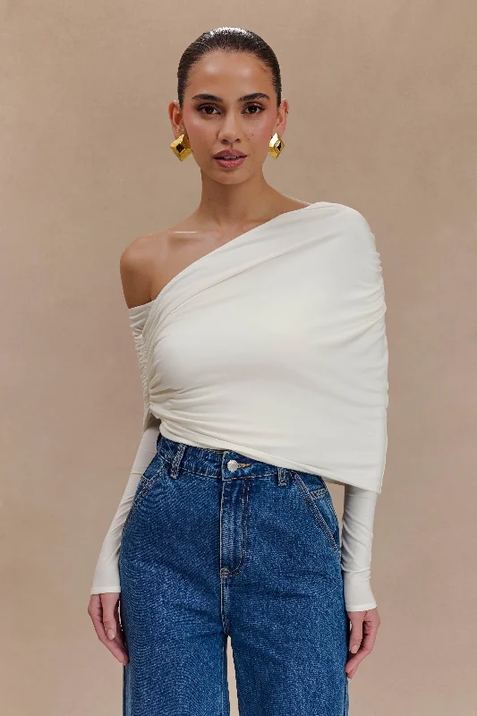 Cropped Women Long Sleeve Top to Pair with High - Waisted BottomsCorinna Modal One Shoulder Top - Ivory