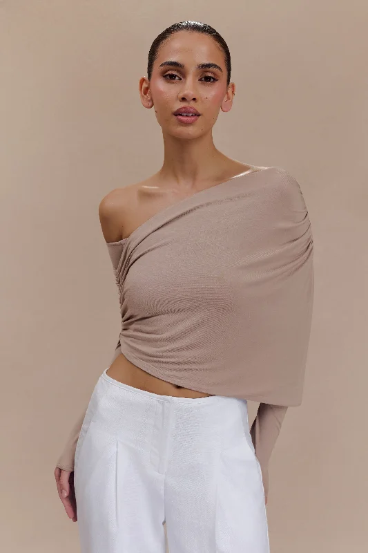 Turtleneck Women Long Sleeve Top for Cold Winter DaysCorinna Modal One Shoulder Top - Mushroom