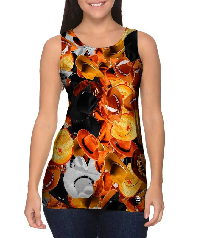 Women's Cropped Tank Tops with Vintage Band LogosCowboy Hat Rodeo Pride
