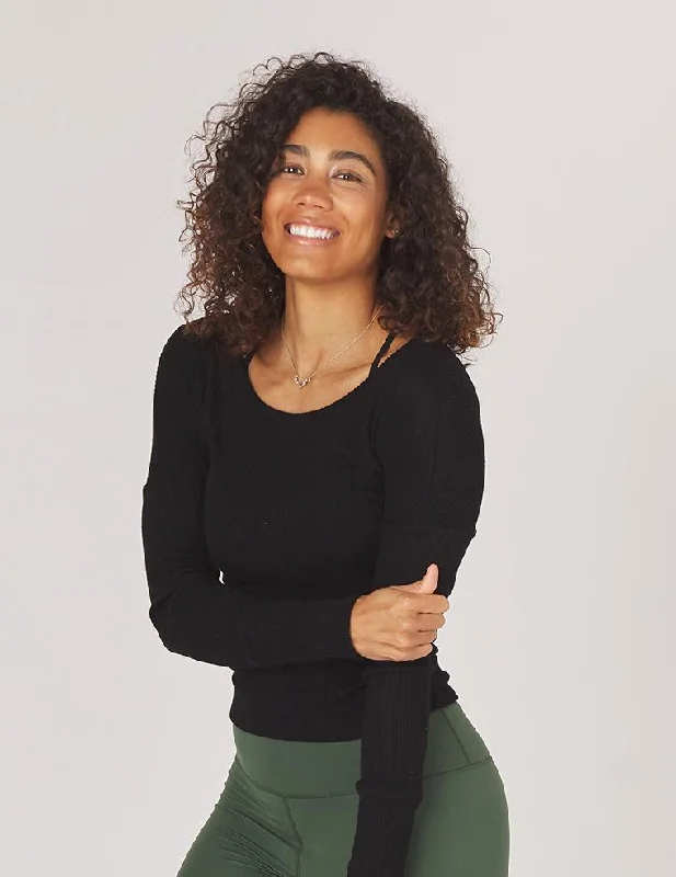 Thermal Women Long Sleeve Top for Extra Warmth in WinterComfort Long Sleeve: Black