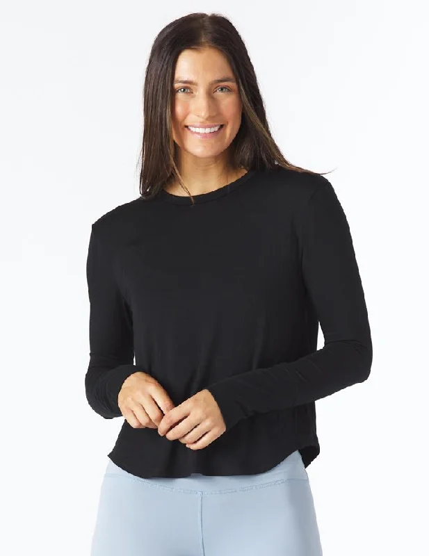 Ribbed Women Long Sleeve Top with a Textured AppealElectric Long Sleeve: Black