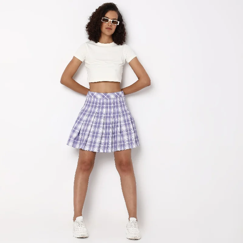 Flare Fit Checkered Mid Rise Skirts