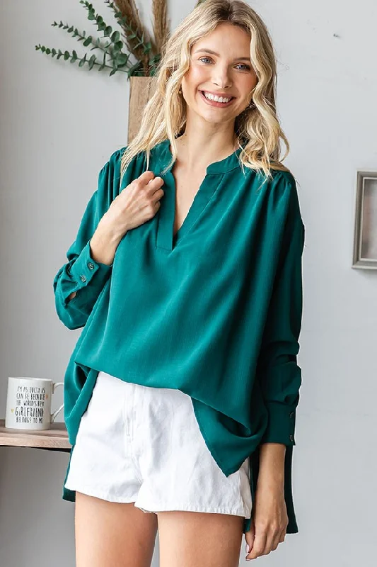 Plaid Women Long Sleeve Top for a Preppy VibeForest Green V-Neck Oversized Blouse