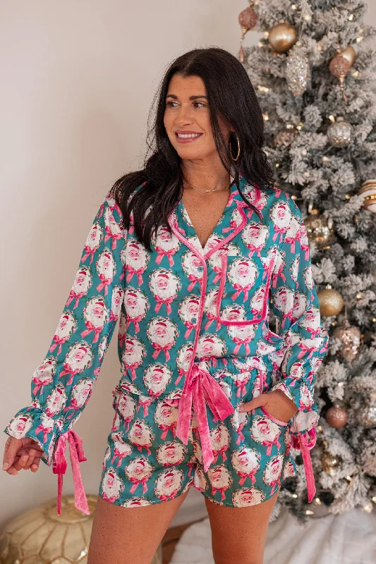 Hello Santa Teal Pajama Set