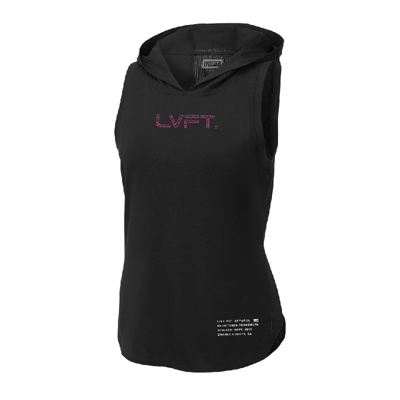 Ladies Vector Sleeveless Hoodie - Black / Pink