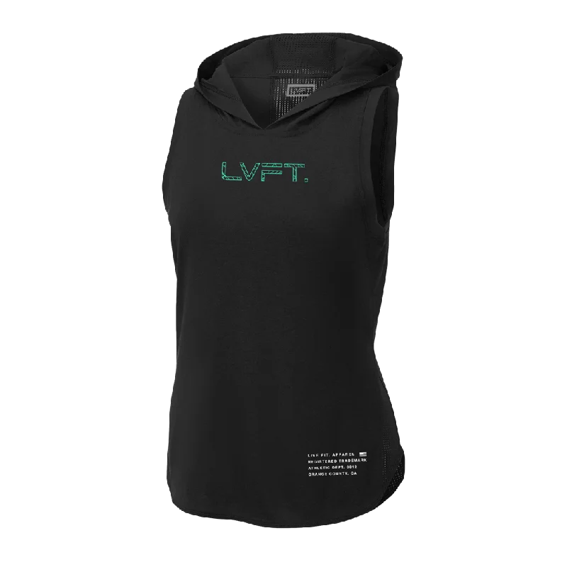 Ladies Vector Sleeveless Hoodie - Black / Teal