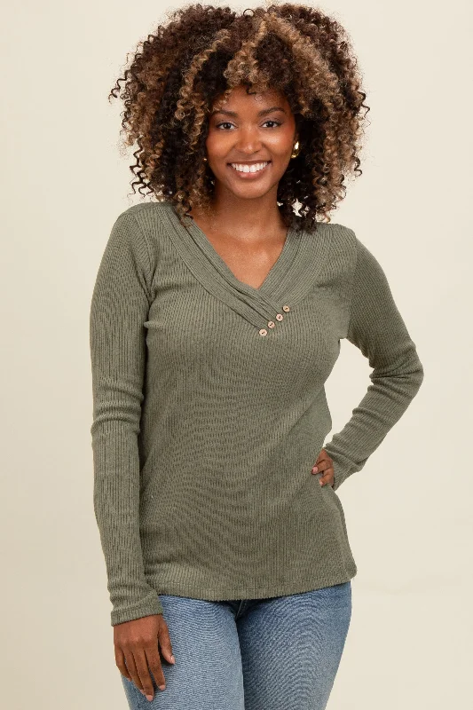Thermal Women Long Sleeve Top for Extra Warmth in WinterLight Olive V-Neck Long Sleeve Top