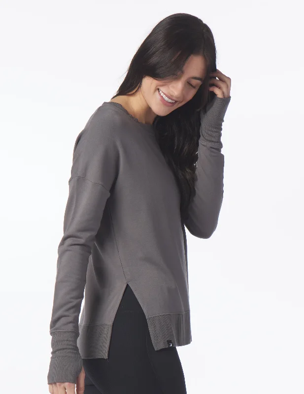 Cable - Knit Women Long Sleeve Top with a Cozy TextureLounge Long Sleeve: Silver Fog Cable - Knit Women Long Sleeve Top with a Cozy TextureLounge Long Sleeve: Silver Fog