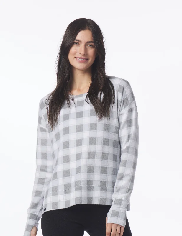 Floral Printed Women Long Sleeve Top for a Romantic LookLounge Long Sleeve: Ash Grey McGregor Plaid Floral Printed Women Long Sleeve Top for a Romantic LookLounge Long Sleeve: Ash Grey McGregor Plaid