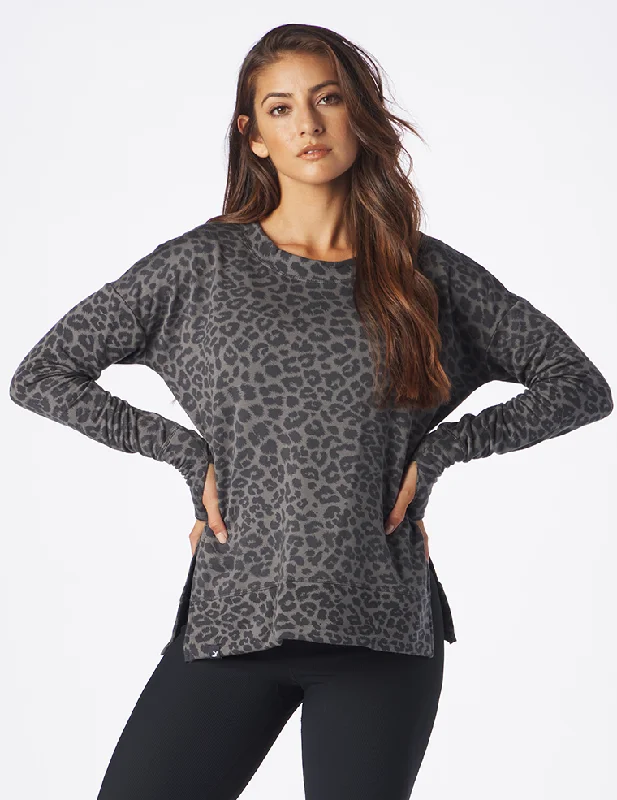 Plaid Women Long Sleeve Top for a Preppy VibeLounge Long Sleeve: Black Leopard