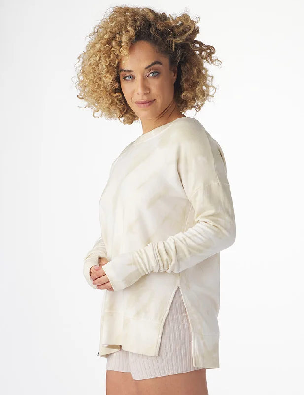 Plus Size Women Long Sleeve Top for a Flattering and Comfortable FitLounge Long Sleeve: Oatmilk Tie-Dye Stripe Plus Size Women Long Sleeve Top for a Flattering and Comfortable FitLounge Long Sleeve: Oatmilk Tie-Dye Stripe